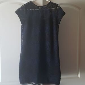 Loft Womens‎ Black and Navy Lace Overlay Shift Mini Dress Size 4
